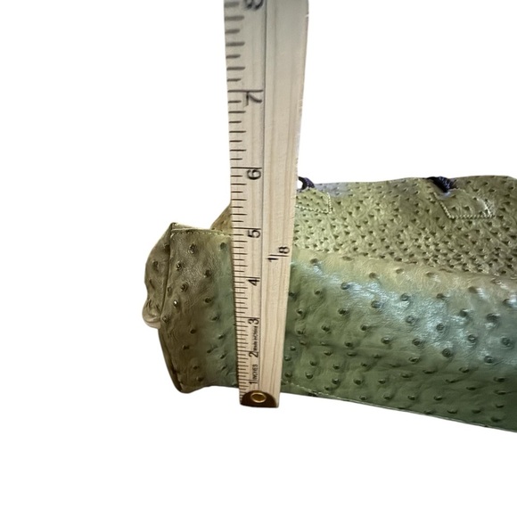 Vegan Ostrich Print Elegant Olive Green Tote Bag - Picture 6 of 7